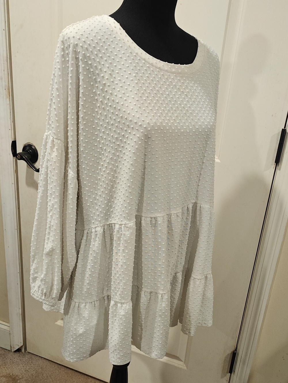Women’s White Tiered Swiss Dot Dress